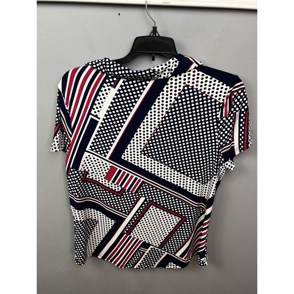 Weekends by Chico's Polo Top Womens Size 1 Medium Stretch Polka Dot Bold Graphic - Picture 2 of 7